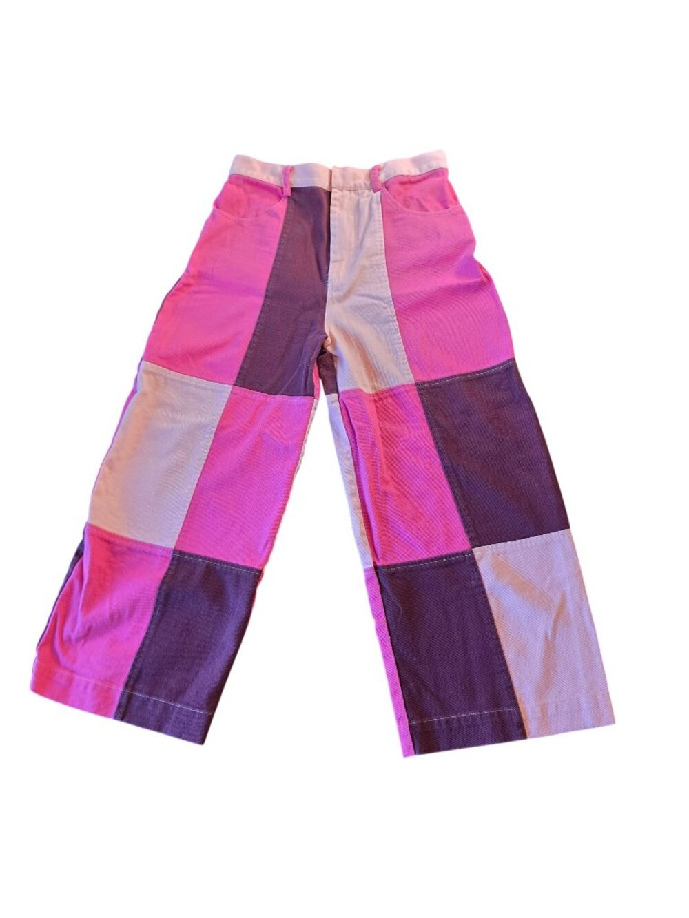 Boyko McCoy Patchwork Checkerboard Pants 8 Pink Wide Leg High Waist Cotton USA